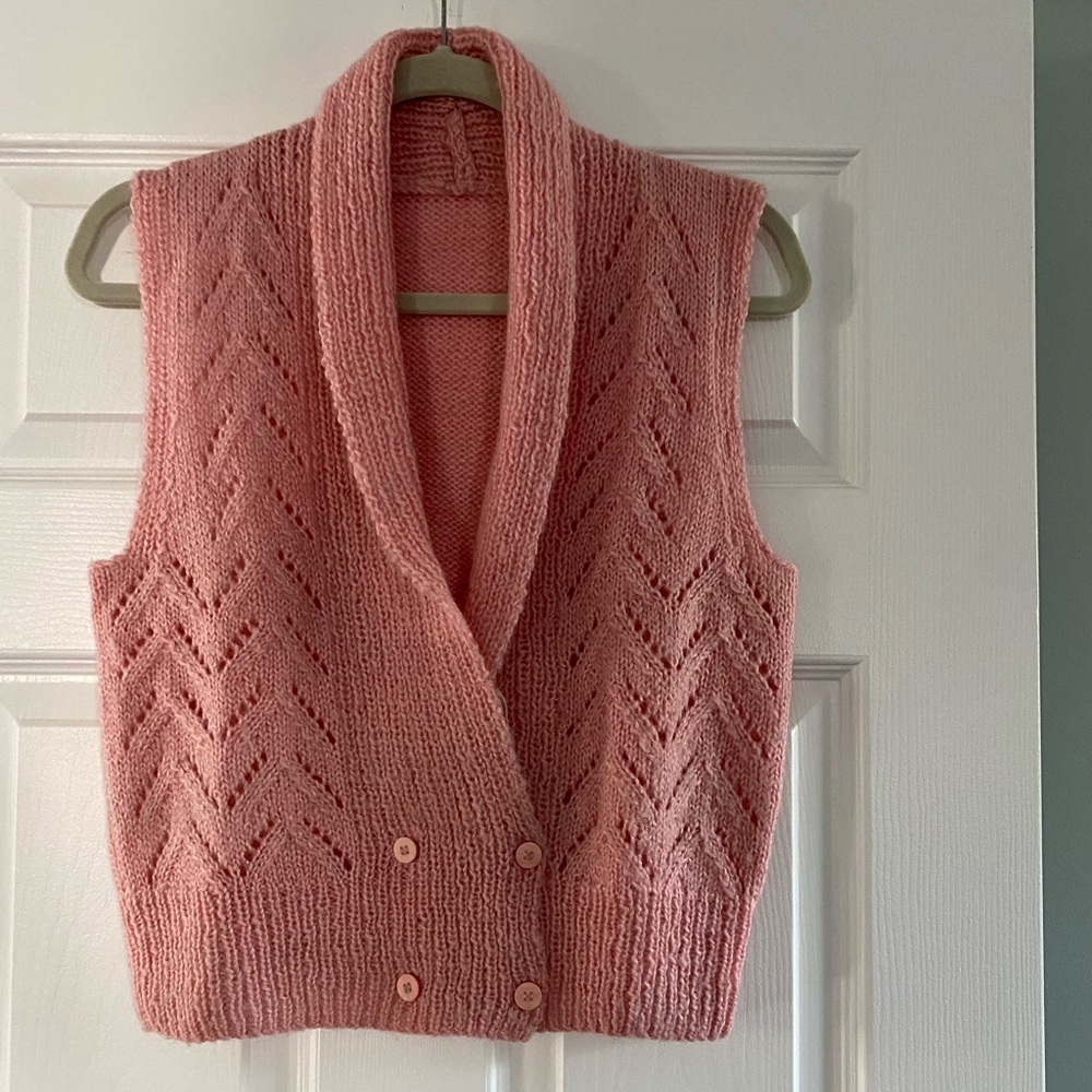Vintage Handmade Pink Knit Women's Sweater Vest